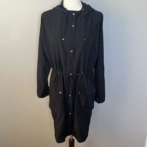 Zara Basic Lightweight Hooded Trench Coat/Raincoat Cinched Waist Black Size XS‎